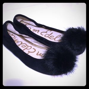Sam Edelman Black Flats with Pom Pom